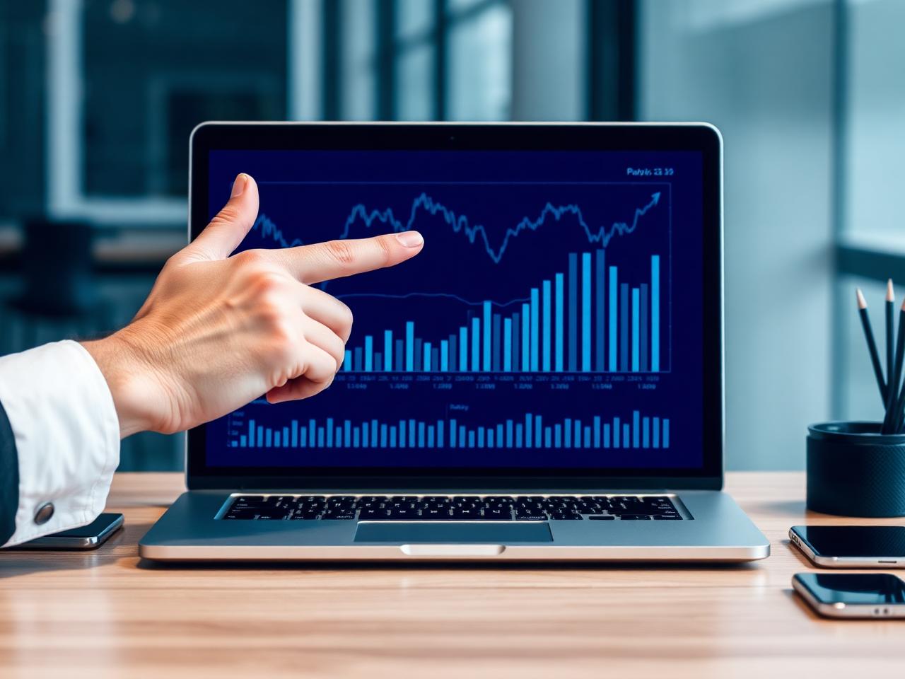 Profissional analisando indicadores financeiros e conciliação de dados em notebook